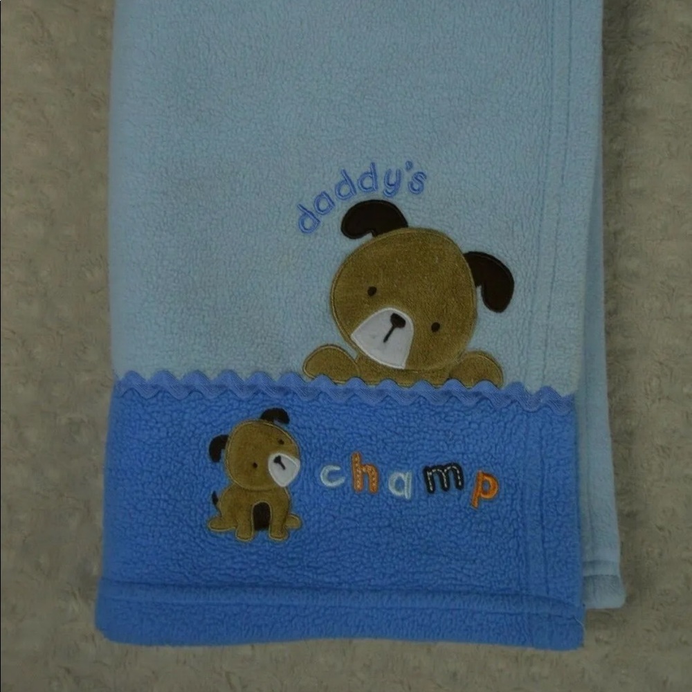 Child of Mine by Carter's Daddy's Champ Puppy Dog Baby Blanket Blue Tan Orange